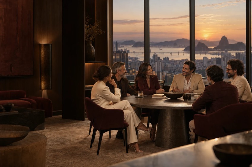 Imagem conceitual de uma conversa entre profissionais à mesa